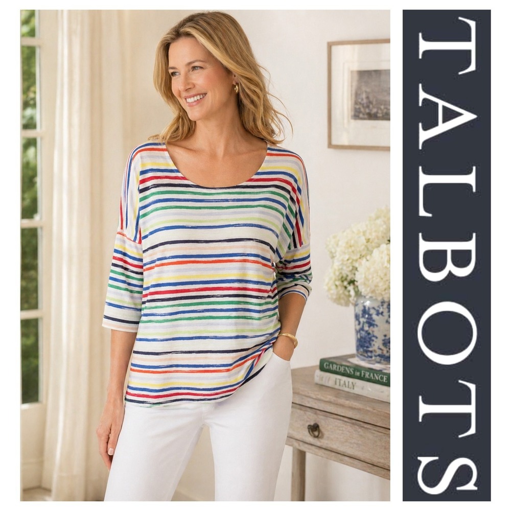 Talbots Multicolor Striped 100% Cotton Short Sleeve Sweater Tunic Top Size XL
